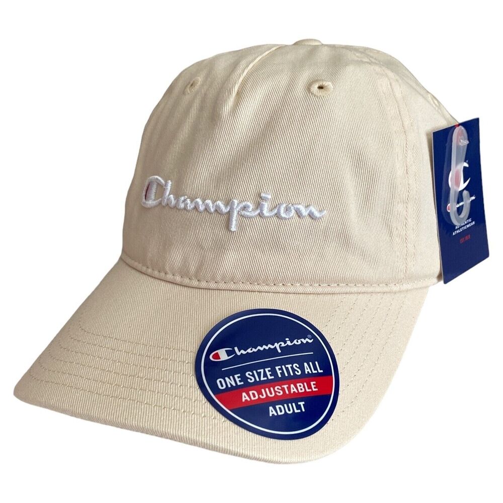 Champion  Athletic Beige Strap-Back Baseball Cap – Embroidered Logo OSF